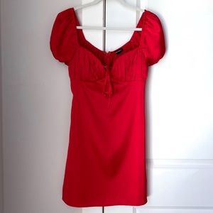Cotton Candy LA: Red Ruched Bust Puff Sleeve Dress